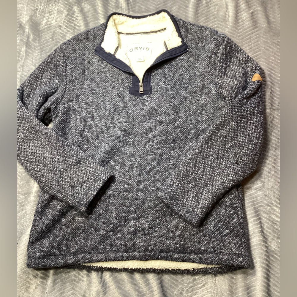 Mens Orvis Brighton 1/4 Zip Sherpa Lined Sweater Navy Blue Medium